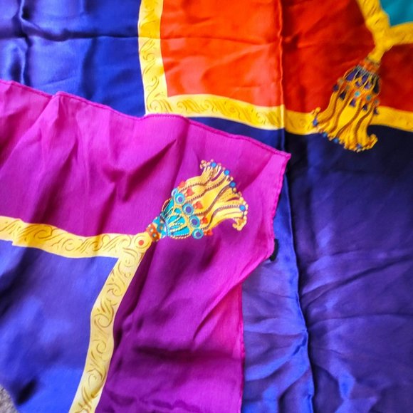 Linda Allard Ellen Tracy Silk Scarf Set of 2 Bold Colors 36" DH239 - Picture 10 of 11